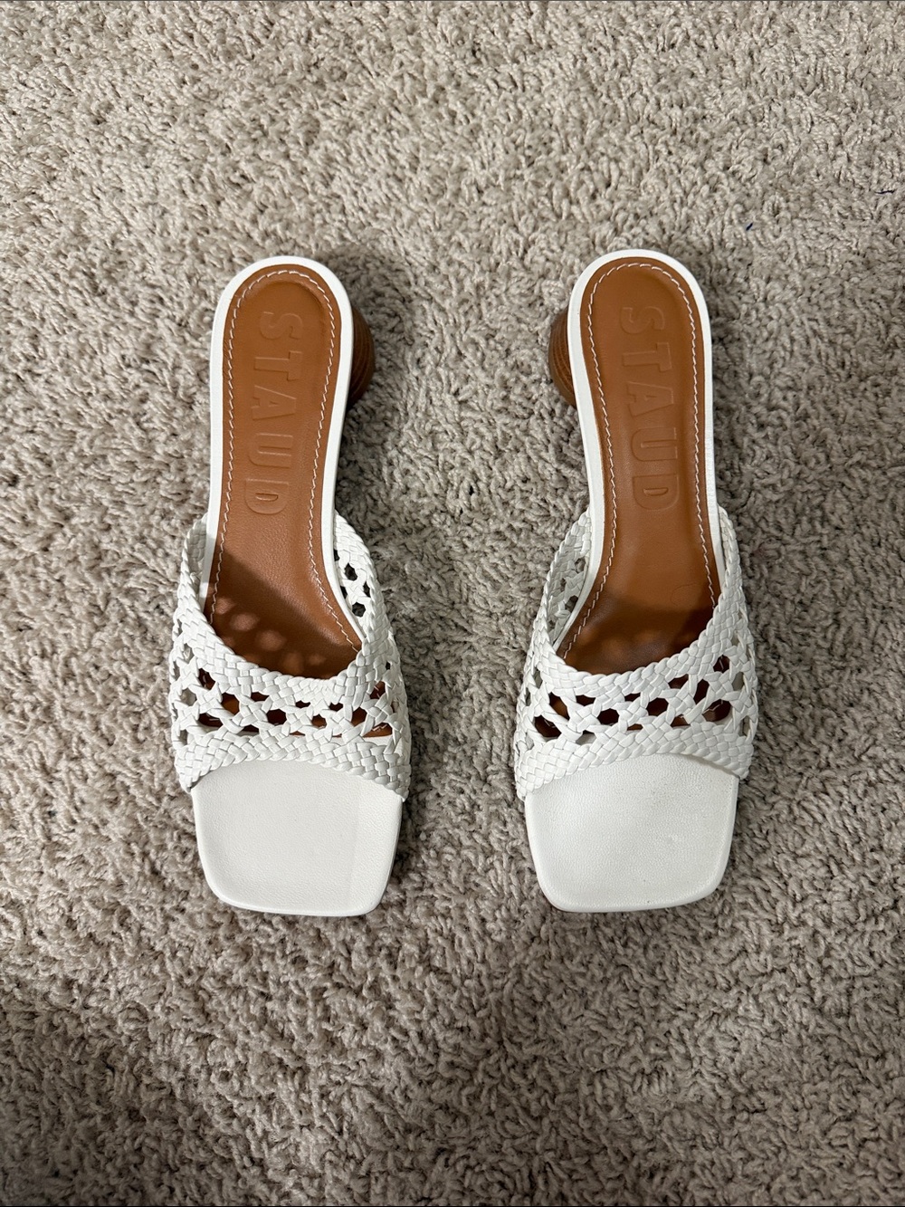 STAUD Never Worn Before White Braided Slide Mules